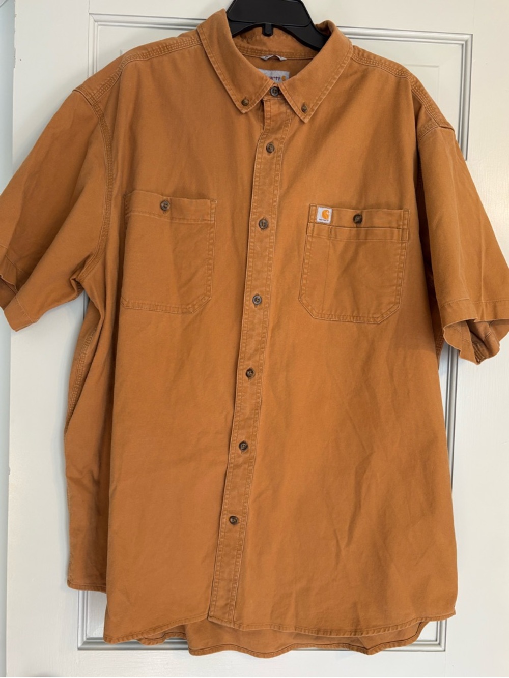 Carhartt 2XL Relaxed Fit Short-Sleeve Button-Down Cotton Shirt in Carhartt Brown